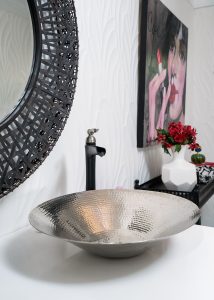 dramatic powder bath with black and white