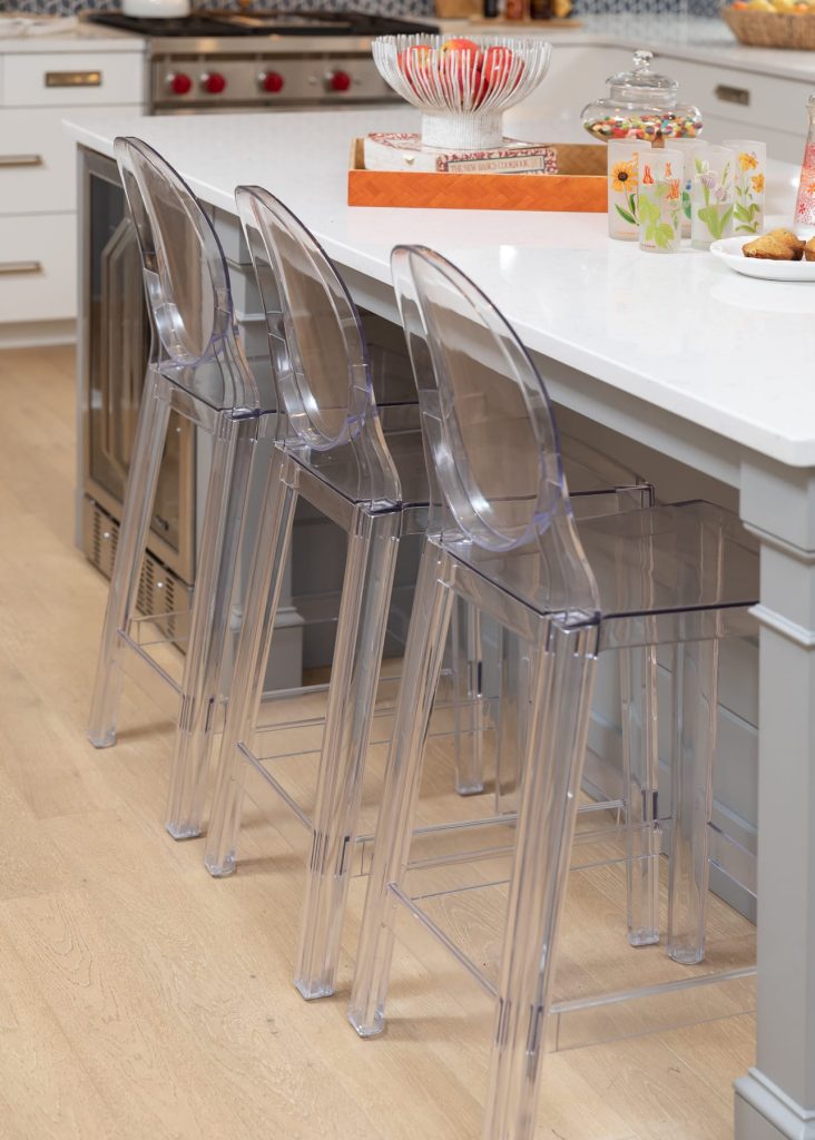 Acrylic Bar and Counter Stools for a White and Blue Scandinavian Kitchen