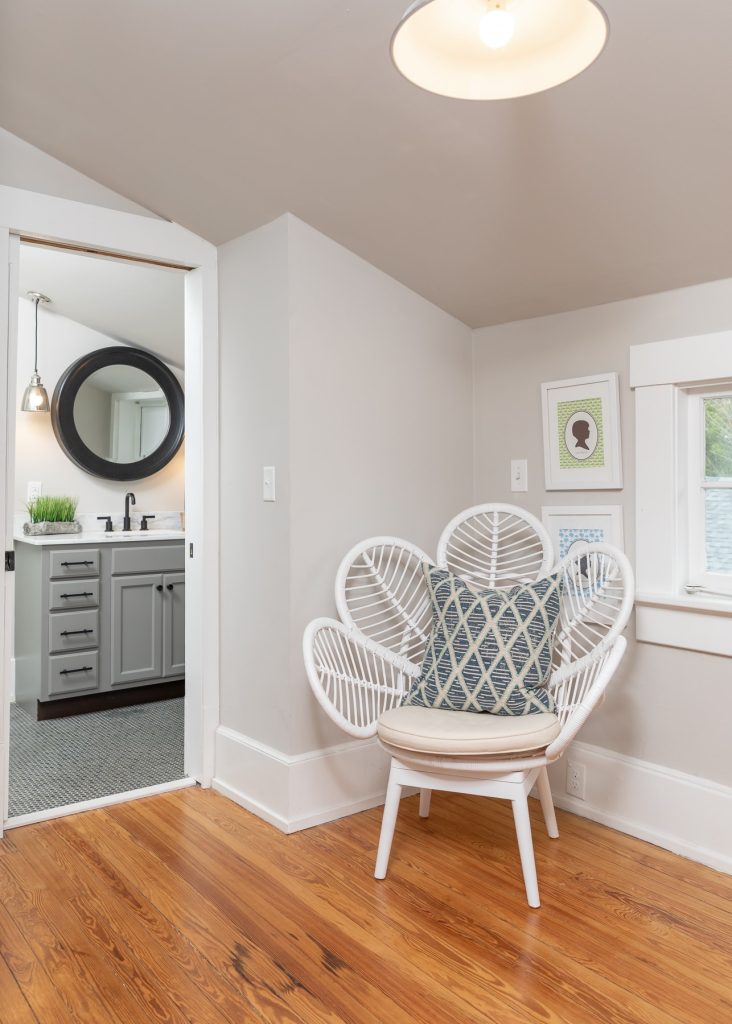 Reading Nook with white accent chair