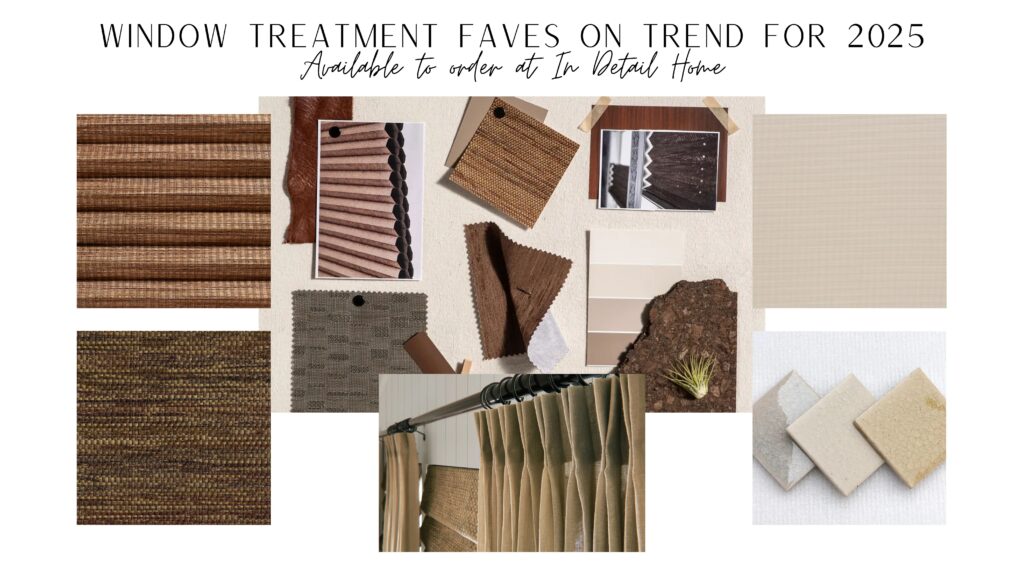 a collage of different window treatments in shades of brown - home upgrades